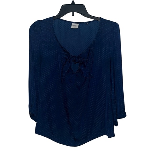 CAbi 5525 Polka Dot Tie Front Knot Blouse Navy Size Small - Picture 4 of 11